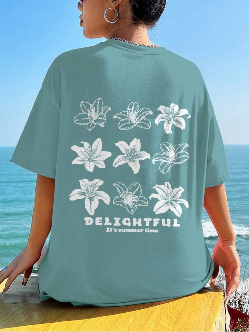 SHEIN EZwear Oversized Floral Pattern T-Shirt